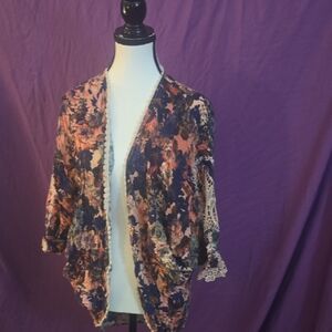 WinWin Floral Kimono Cardigan - Navy and Pink